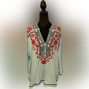 Johnny Was embroidered shirt light turquoise